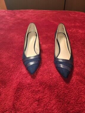 Lauren Blackwell Navy blue suede heels with textured panel detail size 10 #heels
